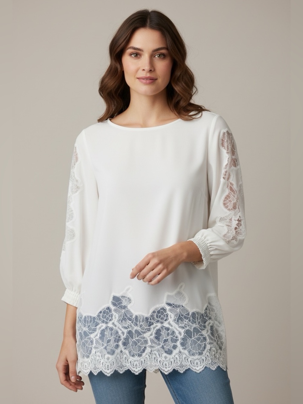 Massimo Dutti White Silk Lace Blouse Top EUC- Fits Small